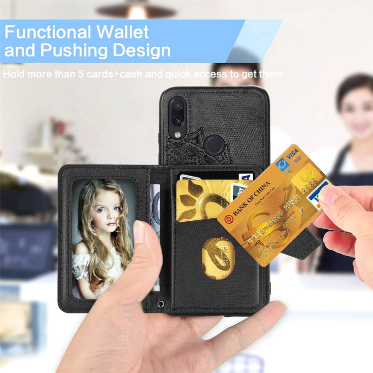 For Xiaomi Redmi Note 7 / Note 7 Pro Mandala Embossed Magnetic Cloth PU + TPU + PC Case with Holder & Card Slots & Wallet & Photo Frame & Strap