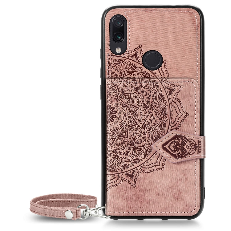For Xiaomi Redmi Note 7 / Note 7 Pro Mandala Embossed Magnetic Cloth PU + TPU + PC Case with Holder & Card Slots & Wallet & Photo Frame & Strap