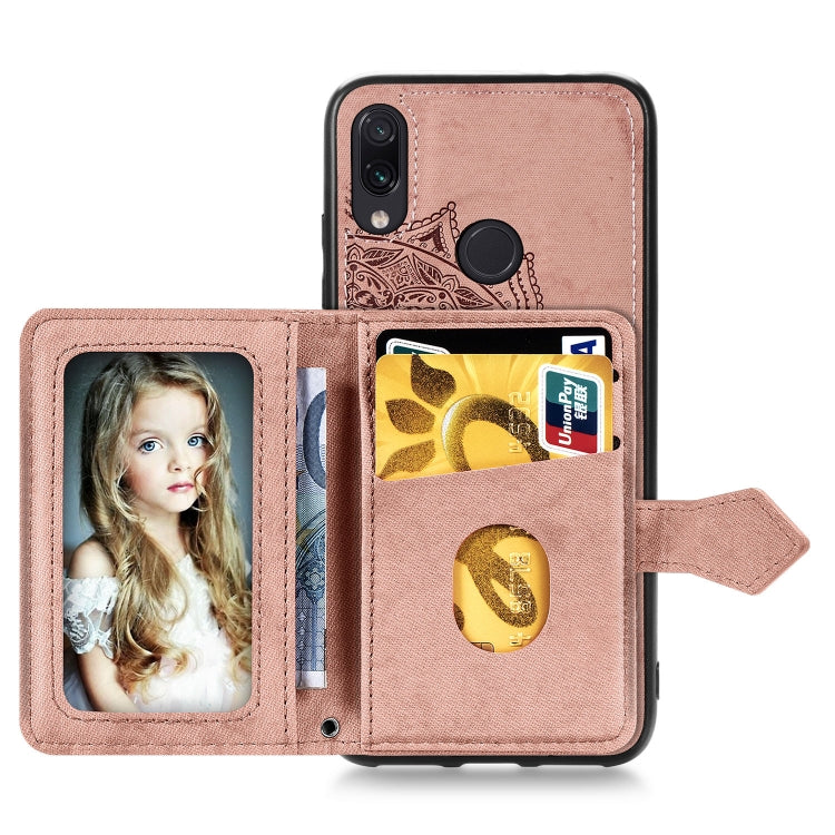 For Xiaomi Redmi Note 7 / Note 7 Pro Mandala Embossed Magnetic Cloth PU + TPU + PC Case with Holder & Card Slots & Wallet & Photo Frame & Strap