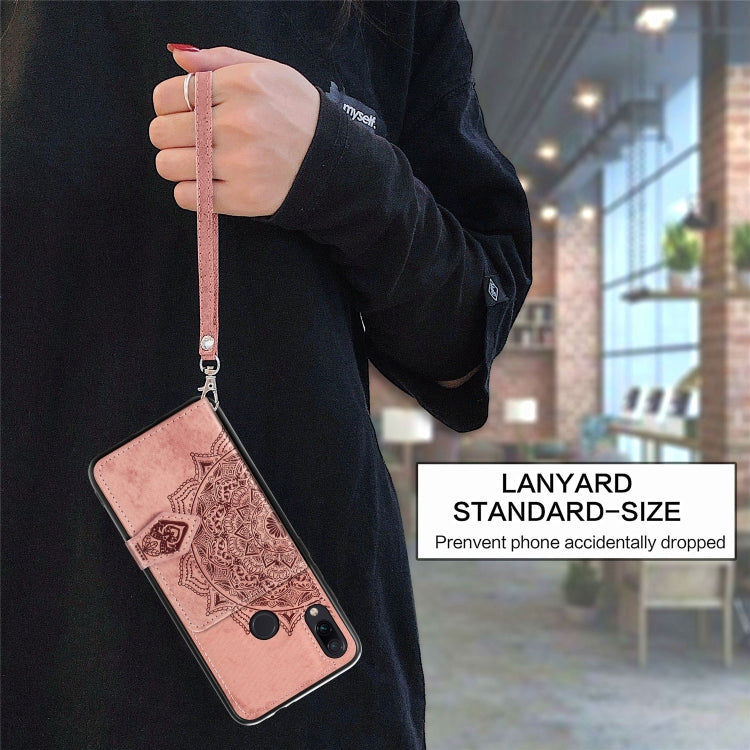 For Xiaomi Redmi Note 7 / Note 7 Pro Mandala Embossed Magnetic Cloth PU + TPU + PC Case with Holder & Card Slots & Wallet & Photo Frame & Strap