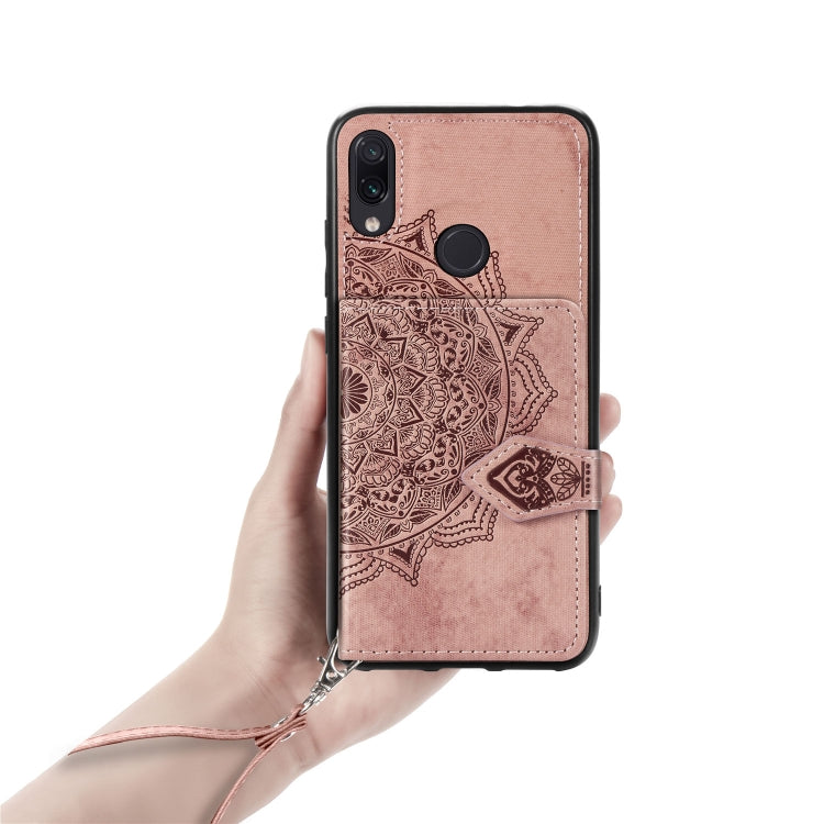 For Xiaomi Redmi Note 7 / Note 7 Pro Mandala Embossed Magnetic Cloth PU + TPU + PC Case with Holder & Card Slots & Wallet & Photo Frame & Strap