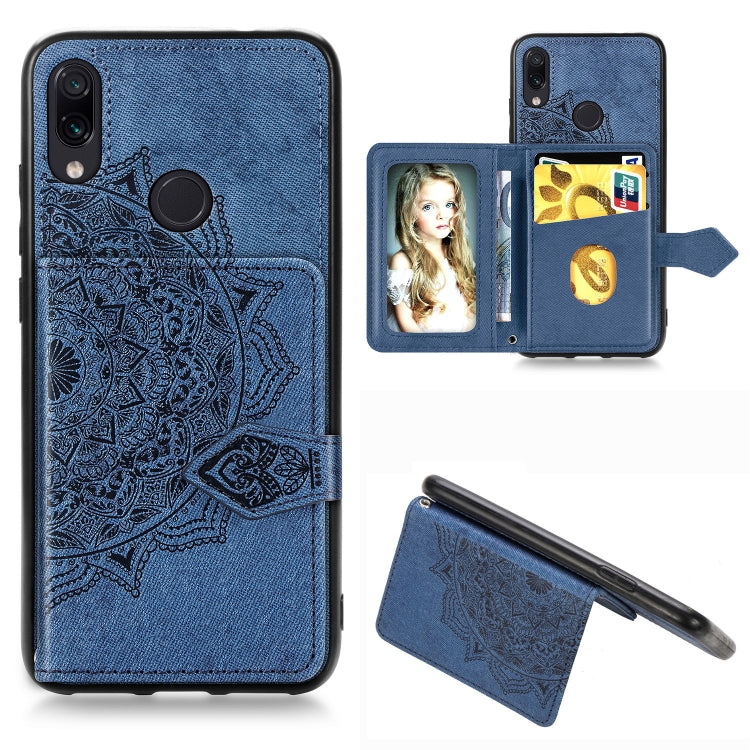 For Xiaomi Redmi Note 7 / Note 7 Pro Mandala Embossed Magnetic Cloth PU + TPU + PC Case with Holder & Card Slots & Wallet & Photo Frame & Strap
