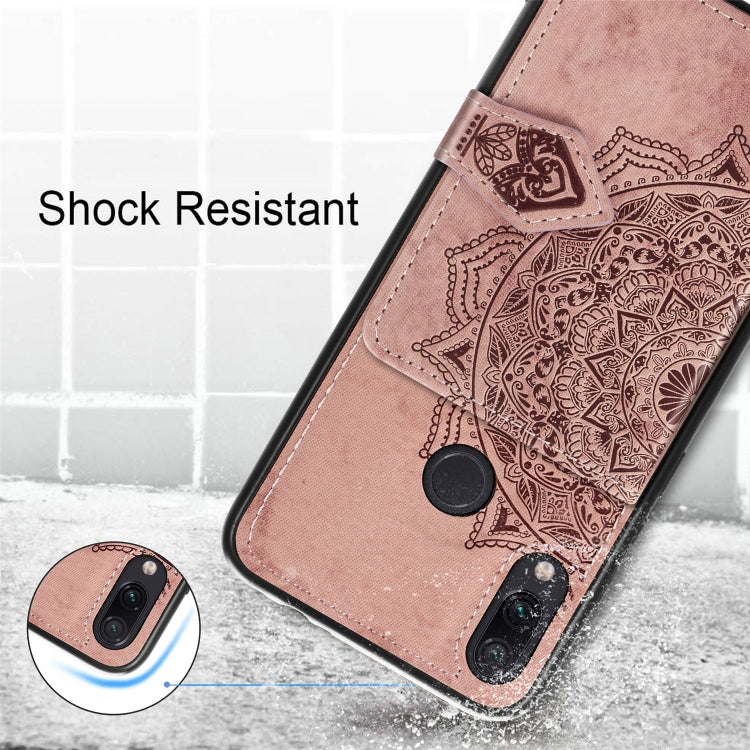 For Xiaomi Redmi Note 7 / Note 7 Pro Mandala Embossed Magnetic Cloth PU + TPU + PC Case with Holder & Card Slots & Wallet & Photo Frame & Strap