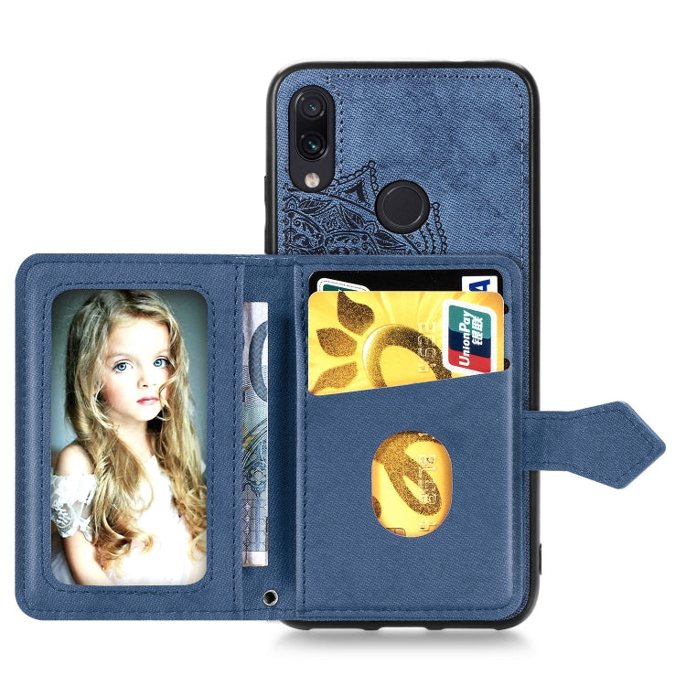 For Xiaomi Redmi Note 7 / Note 7 Pro Mandala Embossed Magnetic Cloth PU + TPU + PC Case with Holder & Card Slots & Wallet & Photo Frame & Strap