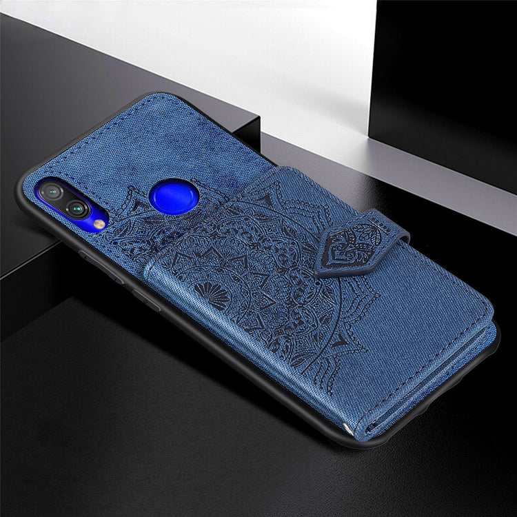 For Xiaomi Redmi Note 7 / Note 7 Pro Mandala Embossed Magnetic Cloth PU + TPU + PC Case with Holder & Card Slots & Wallet & Photo Frame & Strap