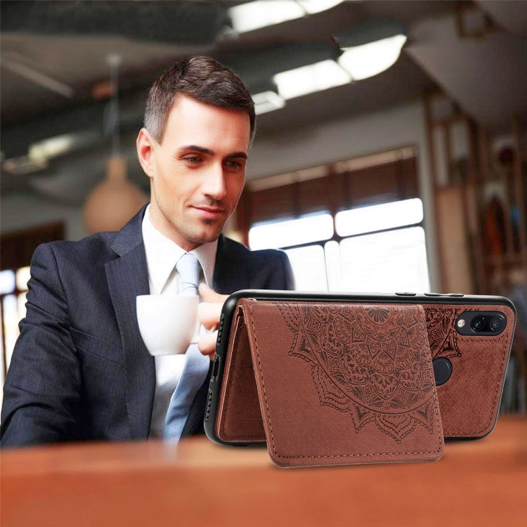 For Xiaomi Redmi Note 7 / Note 7 Pro Mandala Embossed Magnetic Cloth PU + TPU + PC Case with Holder & Card Slots & Wallet & Photo Frame & Strap