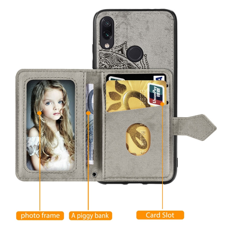 For Xiaomi Redmi Note 7 / Note 7 Pro Mandala Embossed Magnetic Cloth PU + TPU + PC Case with Holder & Card Slots & Wallet & Photo Frame & Strap