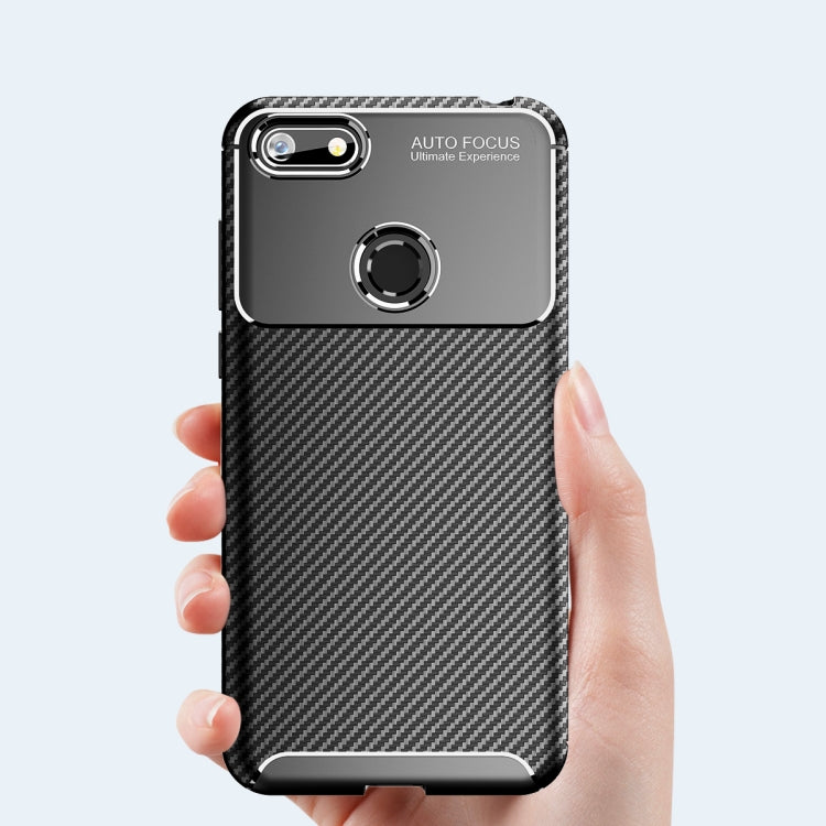For Motorola Moto E6 Play Carbon Fiber Texture Shockproof TPU Case(Black)