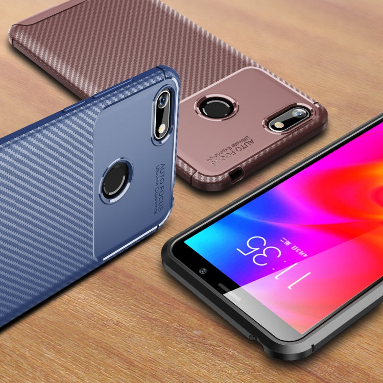 For Motorola Moto E6 Play Carbon Fiber Texture Shockproof TPU Case(Black)