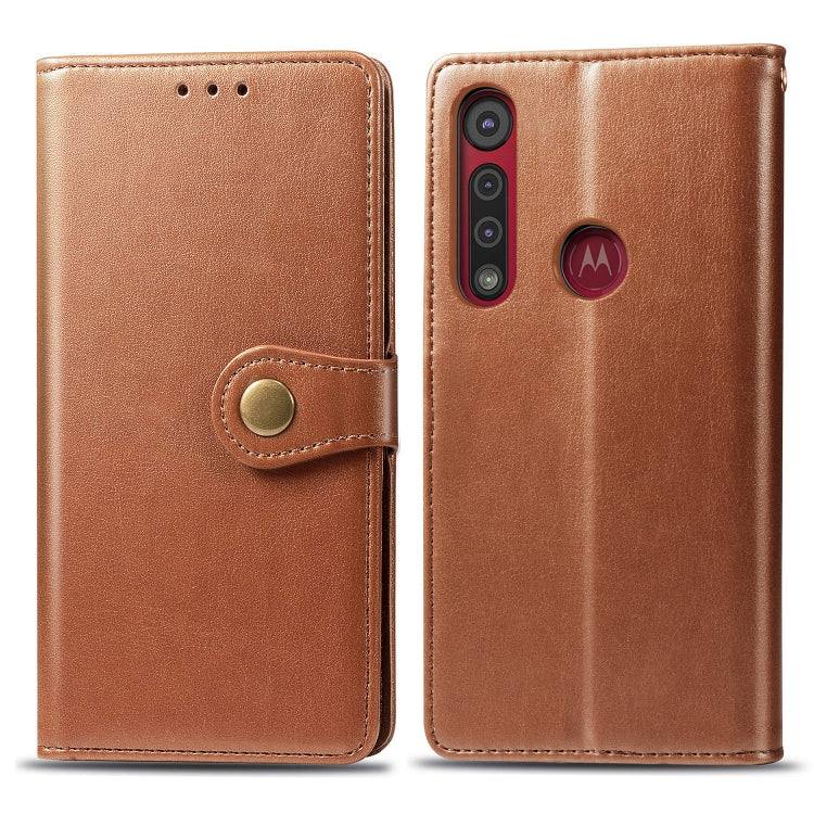 For Motorola Moto G8 Play Retro Solid Color Leather Buckle Phone Case with Lanyard & Photo Frame & Card Slot & Wallet & Stand Function