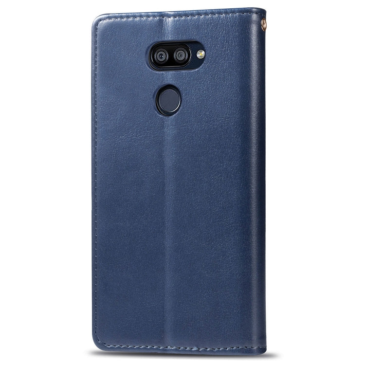 For LG K40S Retro Solid Color Leather Buckle Phone Case with Lanyard & Photo Frame & Card Slot & Wallet & Stand Function