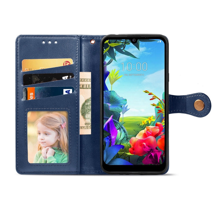 For LG K40S Retro Solid Color Leather Buckle Phone Case with Lanyard & Photo Frame & Card Slot & Wallet & Stand Function