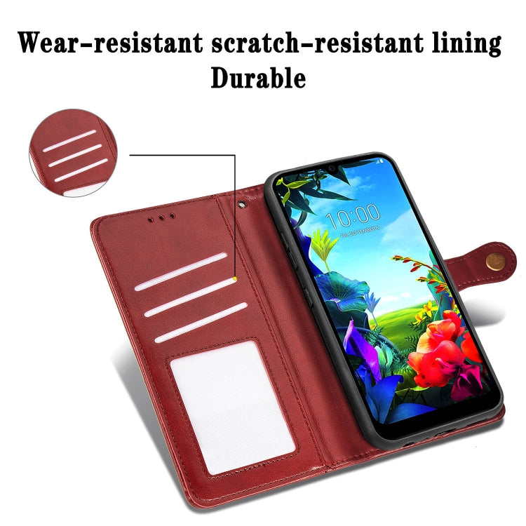 For LG K40S Retro Solid Color Leather Buckle Phone Case with Lanyard & Photo Frame & Card Slot & Wallet & Stand Function