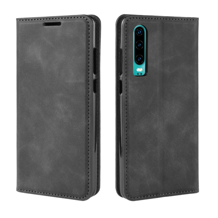 For Huawei P30 Retro-skin Business Magnetic Suction Leather Case with Holder & Card Slots & Wallet