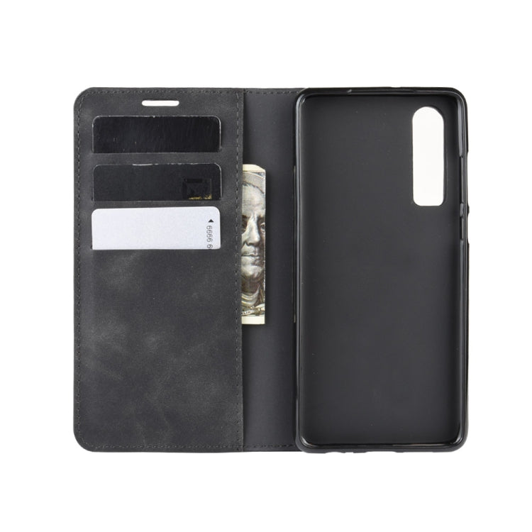 For Huawei P30 Retro-skin Business Magnetic Suction Leather Case with Holder & Card Slots & Wallet