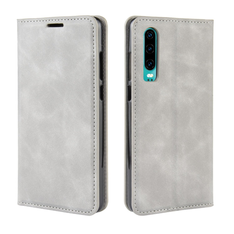For Huawei P30 Retro-skin Business Magnetic Suction Leather Case with Holder & Card Slots & Wallet