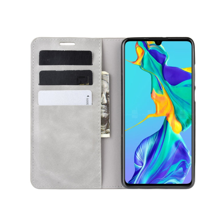 For Huawei P30 Retro-skin Business Magnetic Suction Leather Case with Holder & Card Slots & Wallet