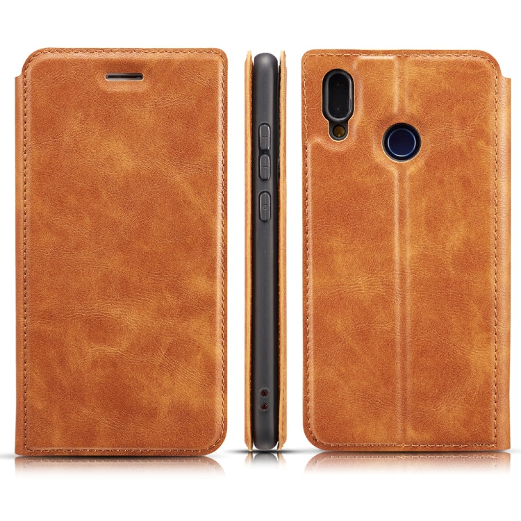 Retro Simple Ultra-thin Magnetic Leather Case with Holder & Card Slots & Lanyard for Huawei Y7 Prime 2019