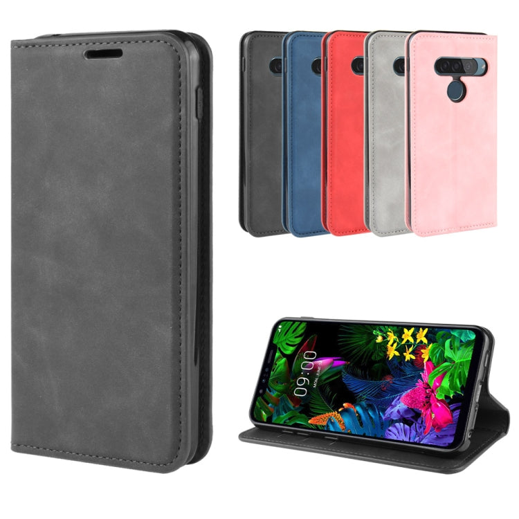 For LG G8S ThinQ Retro-skin Business Magnetic Suction Leather Case with Holder & Card Slots & Wallet