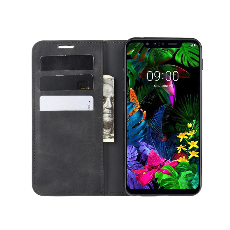 For LG G8S ThinQ Retro-skin Business Magnetic Suction Leather Case with Holder & Card Slots & Wallet