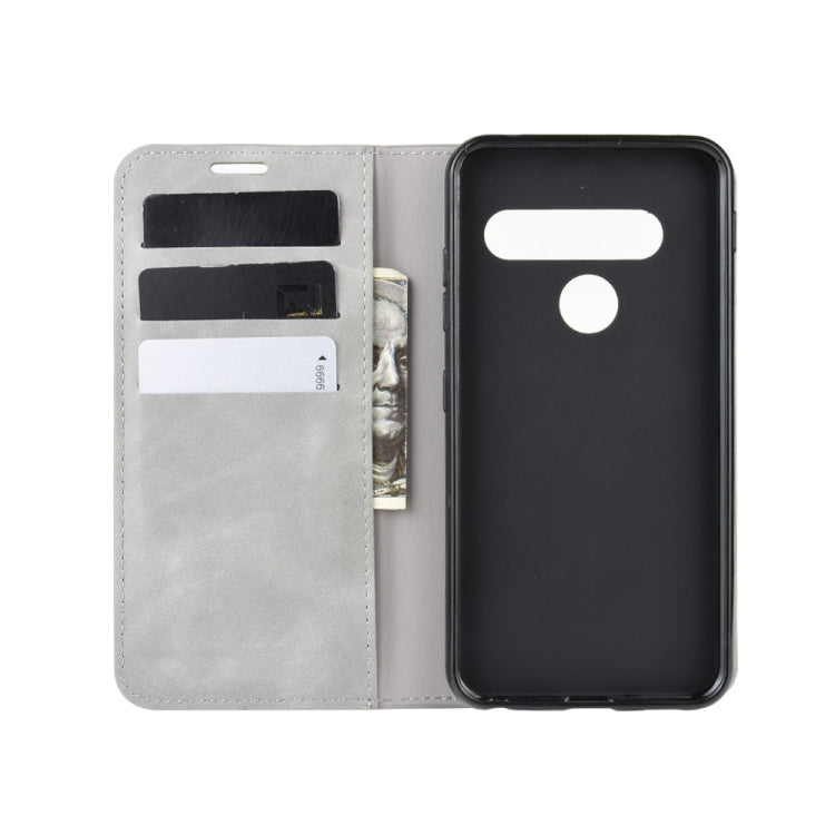 For LG G8S ThinQ Retro-skin Business Magnetic Suction Leather Case with Holder & Card Slots & Wallet