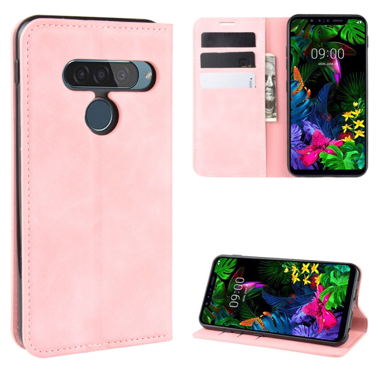 For LG G8S ThinQ Retro-skin Business Magnetic Suction Leather Case with Holder & Card Slots & Wallet