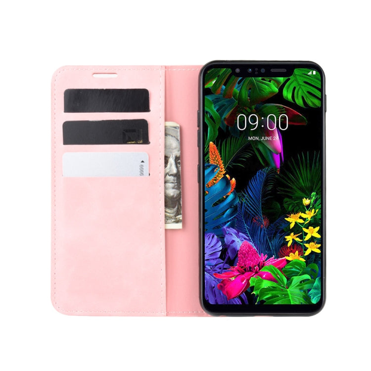 For LG G8S ThinQ Retro-skin Business Magnetic Suction Leather Case with Holder & Card Slots & Wallet