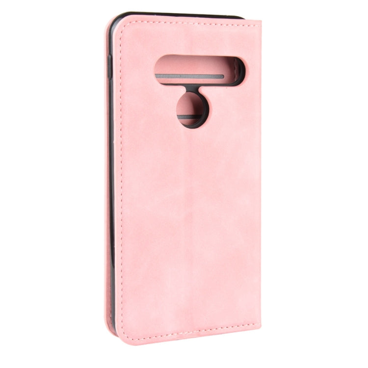 For LG G8S ThinQ Retro-skin Business Magnetic Suction Leather Case with Holder & Card Slots & Wallet