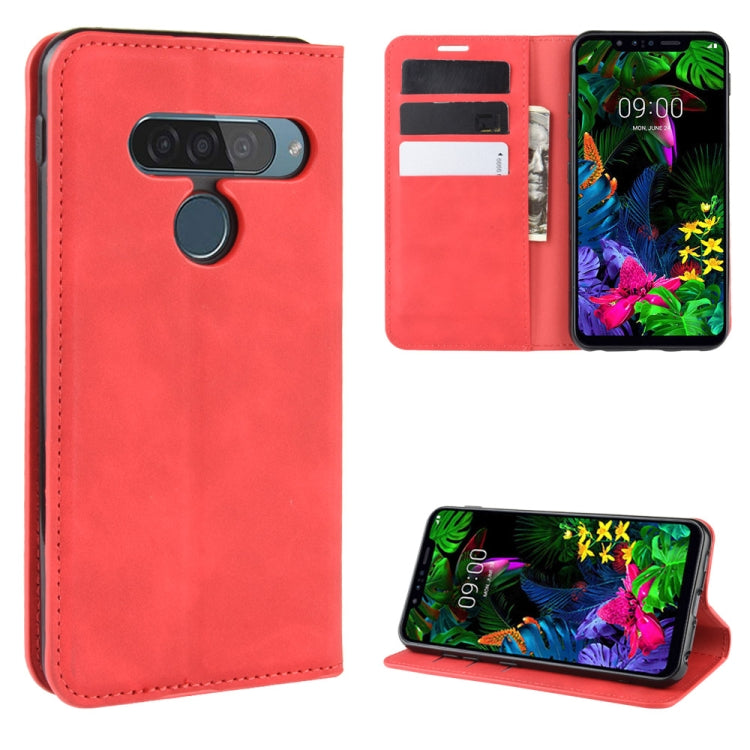 For LG G8S ThinQ Retro-skin Business Magnetic Suction Leather Case with Holder & Card Slots & Wallet