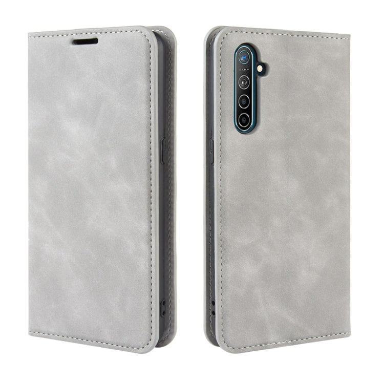 For Oppo K5 / Realme XT / Realme X2 Retro-skin Business Magnetic Suction Leather Case with Holder & Card Slots & Wallet