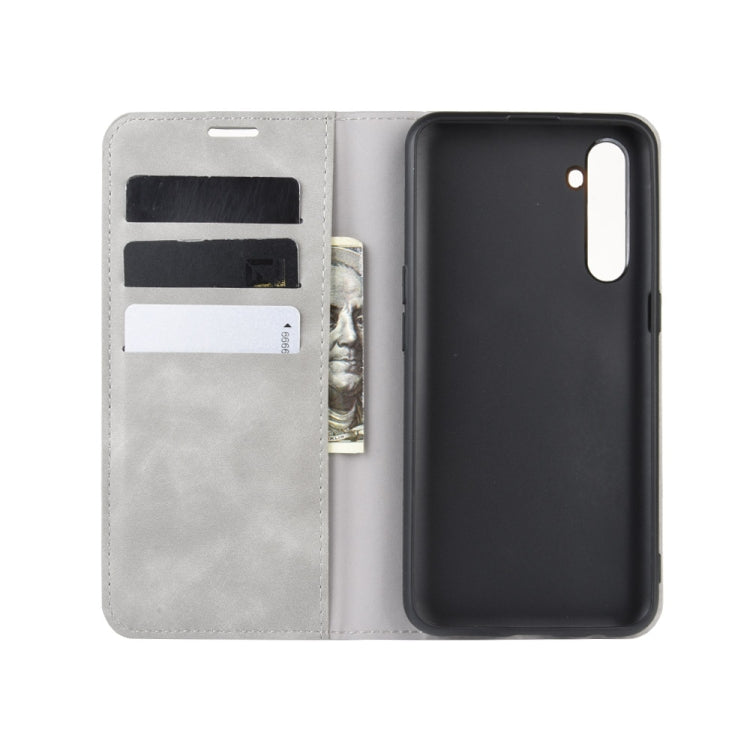 For Oppo K5 / Realme XT / Realme X2 Retro-skin Business Magnetic Suction Leather Case with Holder & Card Slots & Wallet