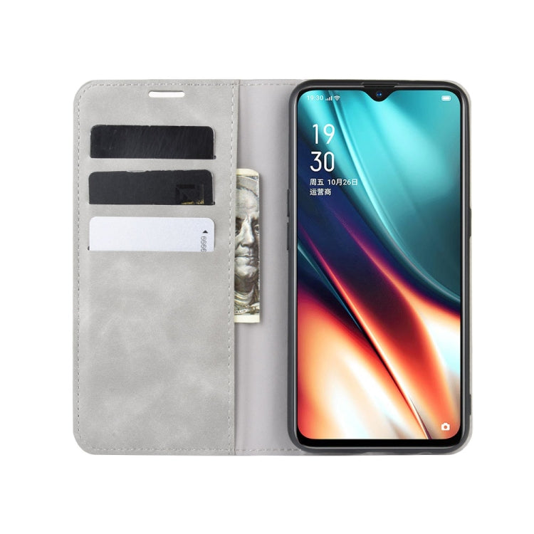 For Oppo K5 / Realme XT / Realme X2 Retro-skin Business Magnetic Suction Leather Case with Holder & Card Slots & Wallet