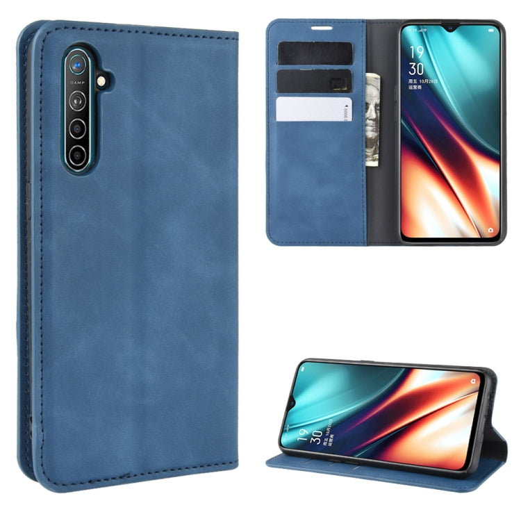 For Oppo K5 / Realme XT / Realme X2 Retro-skin Business Magnetic Suction Leather Case with Holder & Card Slots & Wallet