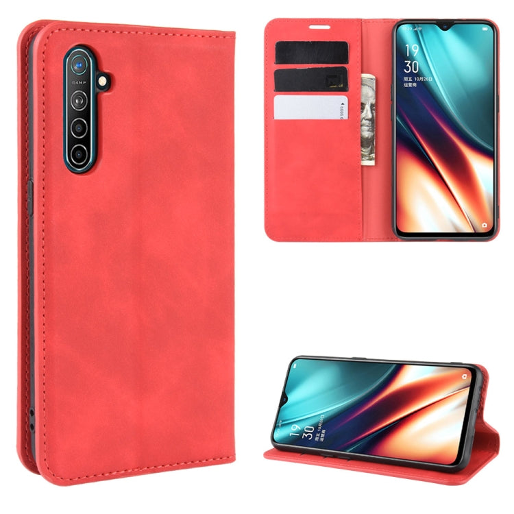 For Oppo K5 / Realme XT / Realme X2 Retro-skin Business Magnetic Suction Leather Case with Holder & Card Slots & Wallet