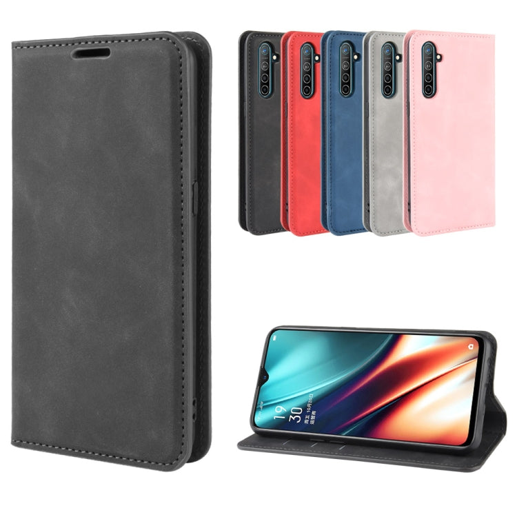 For Oppo K5 / Realme XT / Realme X2 Retro-skin Business Magnetic Suction Leather Case with Holder & Card Slots & Wallet