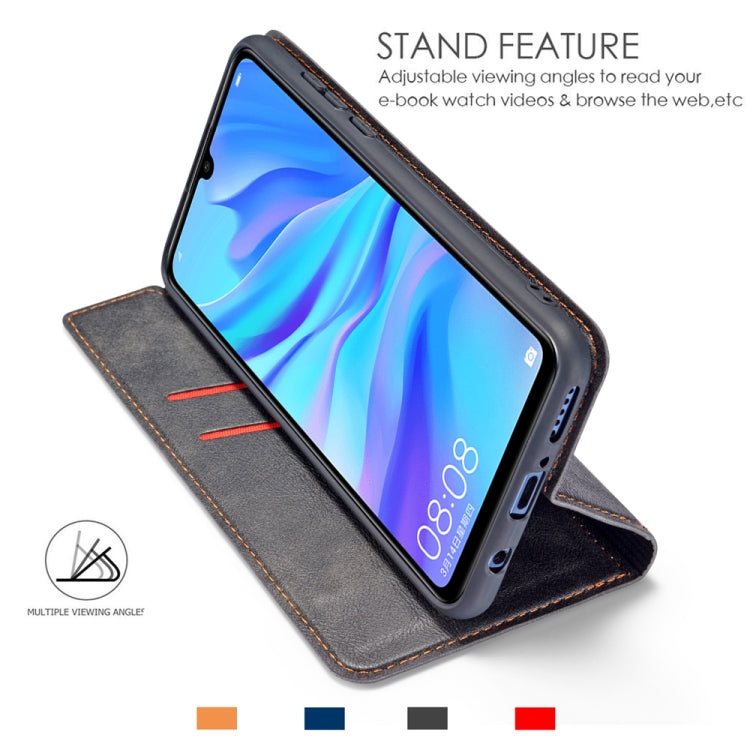 Retro Simple Ultra-thin Magnetic Leather Case with Holder & Card Slots & Lanyard for Huawei Enjoy 10 Plus