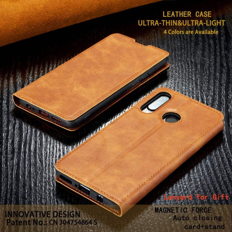 Retro Simple Ultra-thin Magnetic Leather Case with Holder & Card Slots & Lanyard for Huawei Y9 Prime 2019