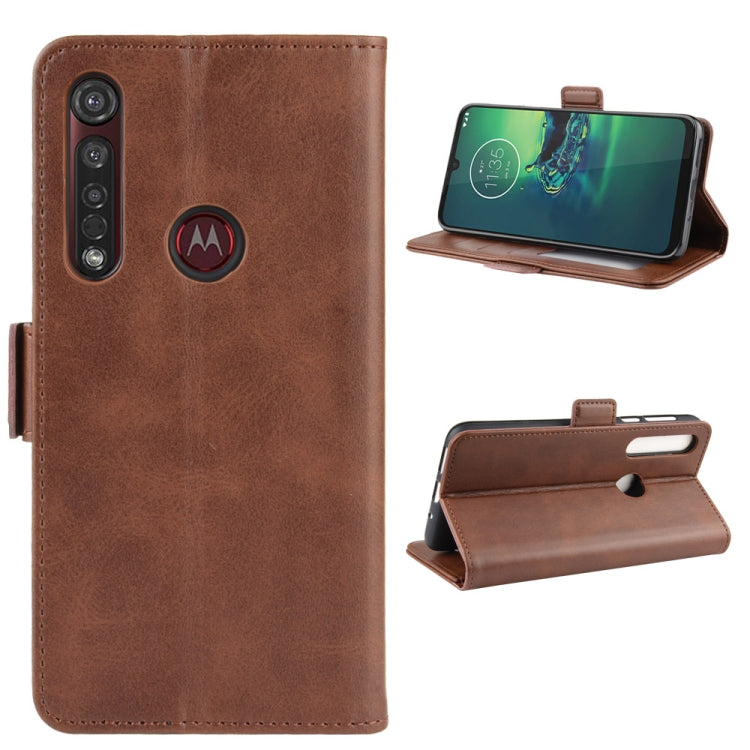 For Motorola Moto G8 Plus Double Buckle Crazy Horse Business Mobile Phone Holster with Card Wallet Bracket Function