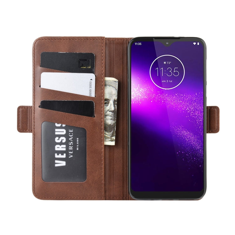 For Motorola One Macro Double Buckle Crazy Horse Business Mobile Phone Holster with Card Wallet Bracket Function