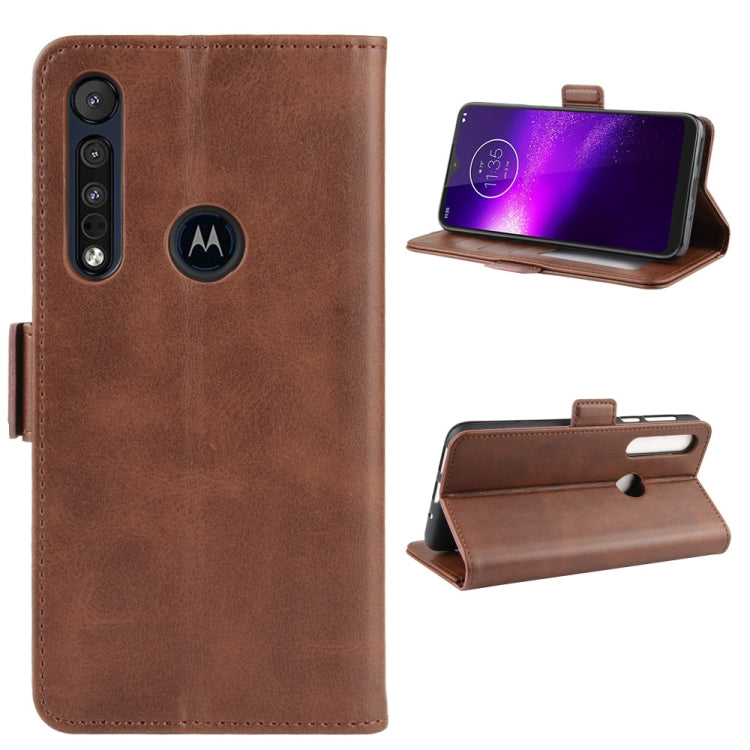 For Motorola One Macro Double Buckle Crazy Horse Business Mobile Phone Holster with Card Wallet Bracket Function