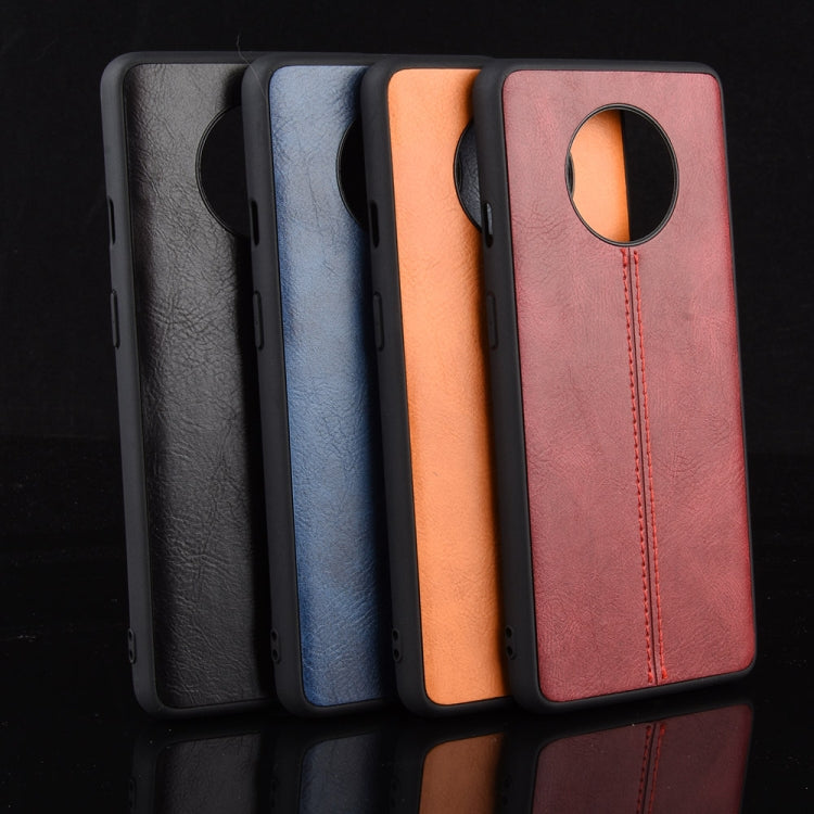 For OnePlus 7T Shockproof Sewing Cow Pattern Skin PC + PU + TPU Case