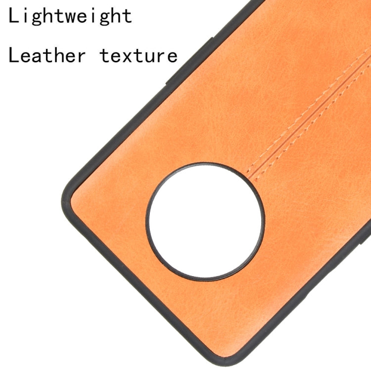 For OnePlus 7T Shockproof Sewing Cow Pattern Skin PC + PU + TPU Case