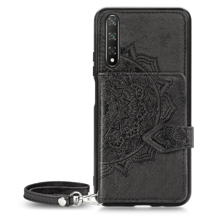 For Huawei Honor 20 Mandala Embossed Magnetic Cloth PU + TPU + PC Case with Holder & Card Slots & Wallet & Photo Frame & Strap