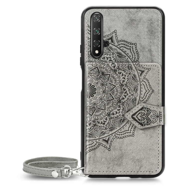 For Huawei Honor 20 Mandala Embossed Magnetic Cloth PU + TPU + PC Case with Holder & Card Slots & Wallet & Photo Frame & Strap