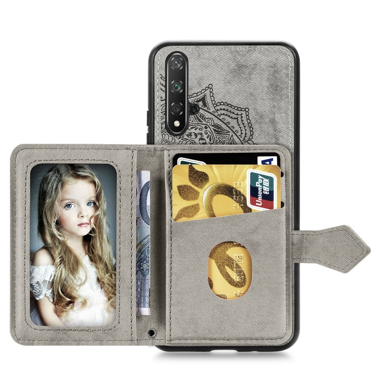 For Huawei Honor 20 Mandala Embossed Magnetic Cloth PU + TPU + PC Case with Holder & Card Slots & Wallet & Photo Frame & Strap