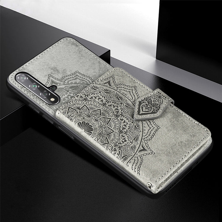 For Huawei Honor 20 Mandala Embossed Magnetic Cloth PU + TPU + PC Case with Holder & Card Slots & Wallet & Photo Frame & Strap