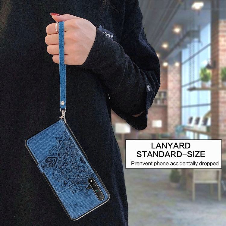 For Huawei Honor 20 Mandala Embossed Magnetic Cloth PU + TPU + PC Case with Holder & Card Slots & Wallet & Photo Frame & Strap