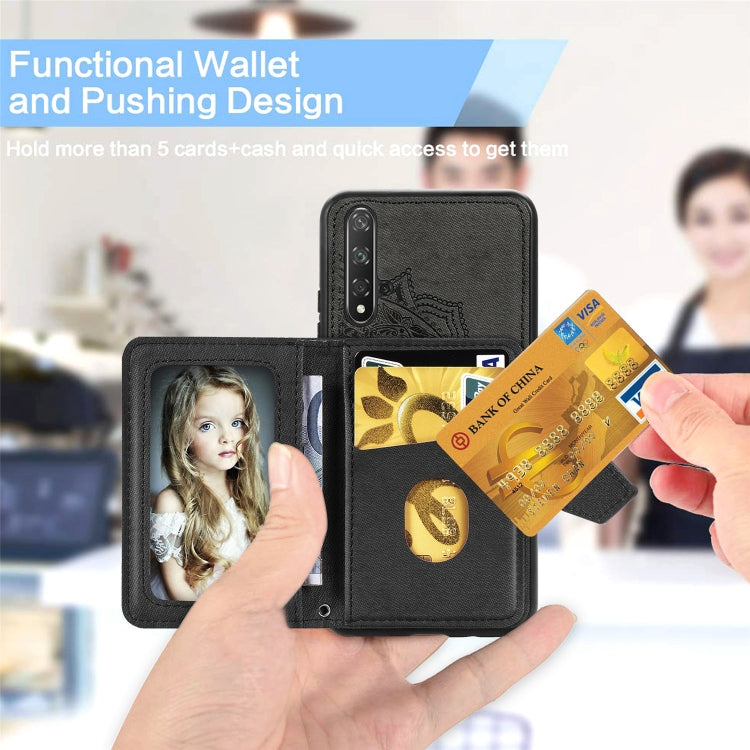 For Huawei Honor 20 Mandala Embossed Magnetic Cloth PU + TPU + PC Case with Holder & Card Slots & Wallet & Photo Frame & Strap