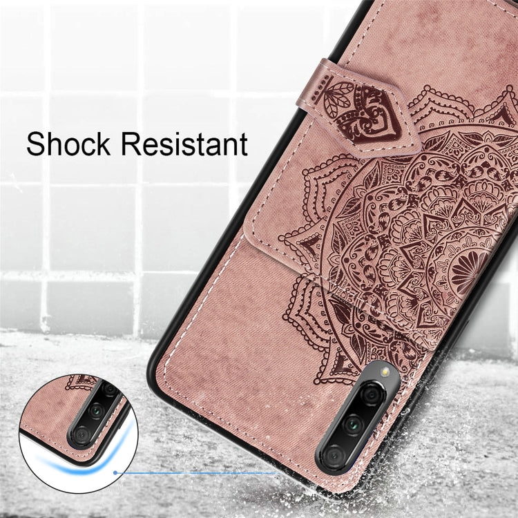 For Huawei Honor 9X Pro Mandala Embossed Magnetic Cloth PU + TPU + PC Case with Holder & Card Slots & Wallet & Photo Frame & Strap