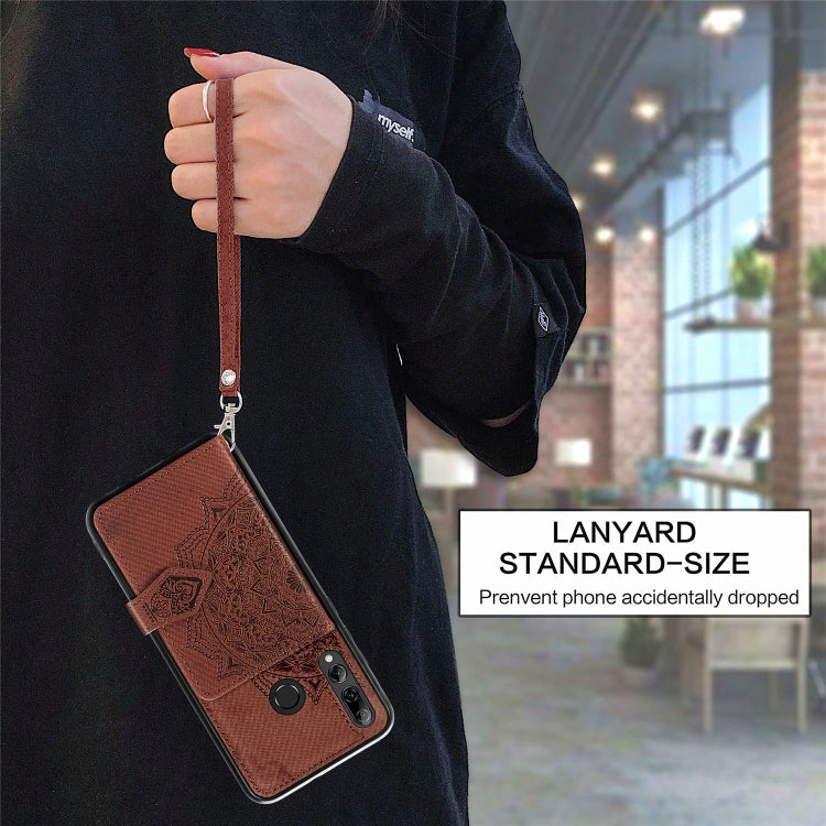 For Huawei Enjoy 9S Mandala Embossed Magnetic Cloth PU + TPU + PC Case with Holder & Card Slots & Wallet & Photo Frame & Strap